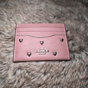 Coach Pink Card Holder with Heart Accents